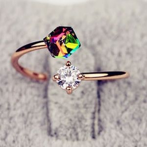 fashion Jewelry - (JUST ARRIVED) Rose Gold Rainbow Glass and CZ Ring fashion Jewelry - (JUST ARRIVED) Rose Gold Rainbow Glass and CZ Ring